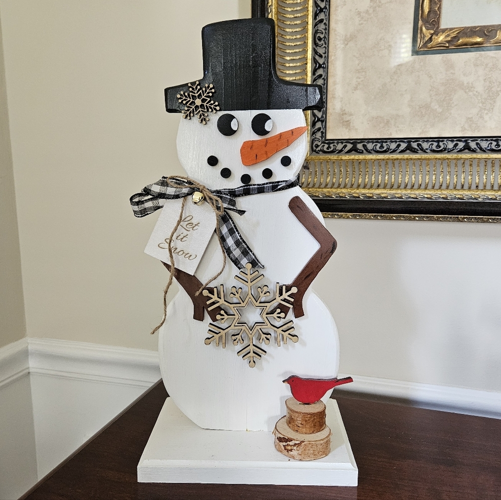 Wooden Snowman 3 Dimensional Hand Crafted Adorable 17" Tall